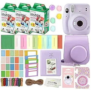 Fujifilm Instax Mini 11 Instant Camera with Case, 60 Fuji Films, Decoration Stickers, Frames, Photo Album and More Accessory kit (Lilac Purple)