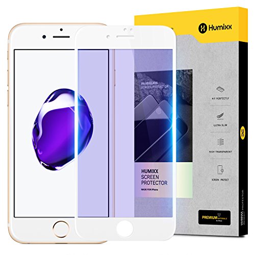 iPhone 8 7 Screen Protector, Humixx Slim 3D Curved Full Coverage Shatterproof 9H Tempered Glass Screen Protector [Anti-blue Light] [Anti Fingerprint] HD Screen Cover Film for Apple iPhone 8/7 (White)