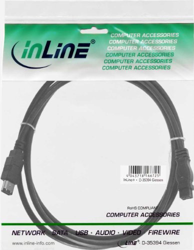 InLine 36903 FireWire Kabel (IEEE1394, 6-polig Stecker-auf-9-polig Stecker, 3 m) schwarz - 2