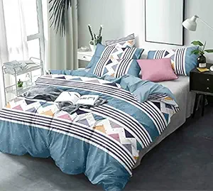 JAAT HUB 180 TC Heavy Geometric Design Glace Cotton Double Bedsheet (90x100) with 2 Pillow Covers (18x28)