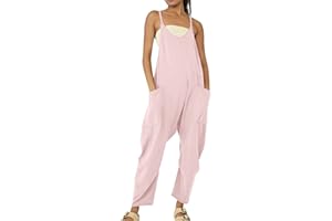 GENERIC Femme Salopette d'été Ample salopette ete fluide Salopette Bretelles Fines avec grande poches Combinaison Pantalon Décontracté Baggy Jumpsuit