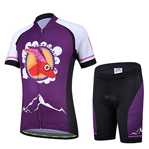 LSHEL Maillot de Cyclisme Unisex Manches Courtes + Cuissard Ensemble pour Enfant