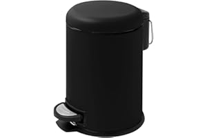 LYCN Bathroom Trash Bin, 3L Stainless Steel Pedal Bin, Small Round Trash Can with Lid,Rubbish Bins Garbage Can with Removable Bucket for Bedroom Office Bathroom (Black)