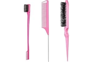 AEUEZXX 3-Teiliges Haarkamm, Doppelkantenkamm, Rattenschwanz Kamm, Borsten Haarschnitt Haarkamm, Friseur Kamm Haarbürste, für Friseurin, Home(Rosa)