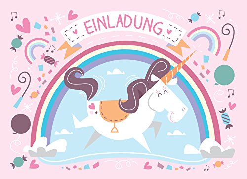 12 schöne Einhorn Einladungskarten zum Kindergeburtstag / Einladung Unicorn Mädchen Geburtstag Kinder Karten Set - 2