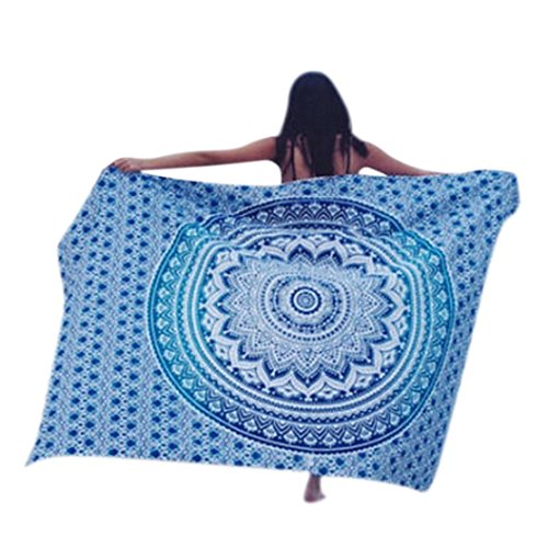 Ularma 148cmX210cm Strandtuch Rund Blumen Aufdruck Reisetuch Polyester Mehrfunktional Handtuch Bikini Überwurf Rechteckig Decke (hellblau) - 2