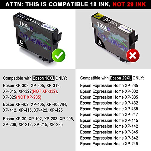 OfficeWorld Reemplazo para Epson 18 18XL Cartuchos de tinta Alta Capacidad Compatible para Epson Expression Home XP-322 XP-215 XP-412 XP-422 XP-312 XP-225 XP-325 XP-405 OfficeWorld Reemplazo para Epson 18 18XL Cartuchos de tinta Alta Capacidad Compatible para Epson Expression Home XP-322 XP-215 XP-412 XP-422 XP-312 XP-225 XP-325 XP-405