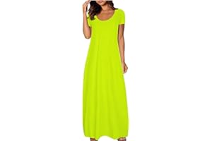 ZHSXERTWY Maxi Dresses for Women UK Short Sleeve Summer Ladies Casual Long Dress Round Neck Plain Sundress Stretchy Loose Fit Plus Size Clothing