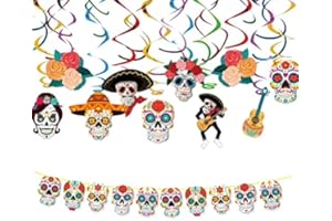 eBoutik -Halloween Day of The Dead Party Decoration Set - Colourful Swirls & Sugar Skulls Bunting - El Día de los Muertos Hanging & Ceiling Decorations