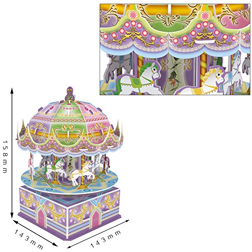 3D Whirligig Jigsaw Puzzles for Children, Carousel Horse Puzzle with Music DIY Building Model Early Learning Educational Toys Brain Teasers Kids Girls Toys Birthday Gift-29 Pcs