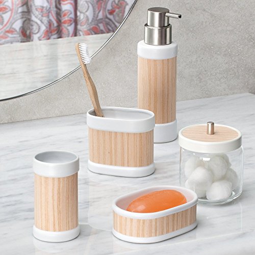 InterDesign 90460EU RealWood Glasbehälter für Wattebäusche, Wattepads, Keramik, weiß/helles Holz, 8.7 x 8.7 x 11.3 cm - 5