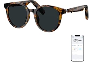 GetD Bluetooth Glasses, Open-Ear Smart Glasses, Polarized Sunglasses, Bluetooth5.4 Audio Glasses, Voice Assistant, Call Noise Reduction, UV Protection Lens for Men & Women (Tortoise Frame + Grey Lens)