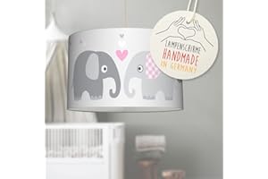 ‎LOVELY LABEL lovely label Liebevolle Deckenlampe Elefanten für Kinderzimmer Babyzimmer ø 30 x 20 cm - Deko Deckenleuchte Mädchen komplett mit Lampenschirm & Leuchtmittel - Baby Kinder Lampe Decke - Rosa Grau