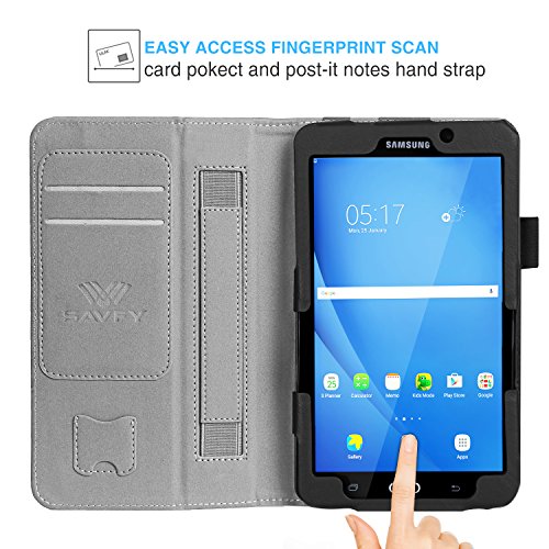 SAVFY Samsung Galaxy Tab A 7.0 Hülle 2016 Business Serie Auto Sleep Wake up Funktion Case Smart Cover mit Handschlaufe, Kartensteckplätze, schwarz - 2