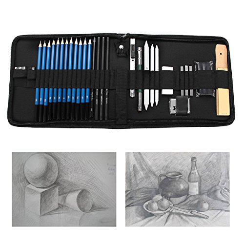comprare on line ARTISTORE Set matite per il disegno a carboncino 32 pezzi con album da disegno, borsa, strumenti, gomme da cancellare, set di matite in grafite professionale per ombreggiatura, disegno e disegno MM prezzo
