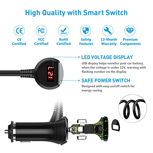 Car-Charger-120W-12V-24V-USB-Car-Charger-DC-Outlet-68A-4-USB-Ports-Multi-Function-Power-Car-Adapter-with-3-Sockets-Cigarette-Lighter-Splitter-for-iPhone-Samsung-GPS-and-more