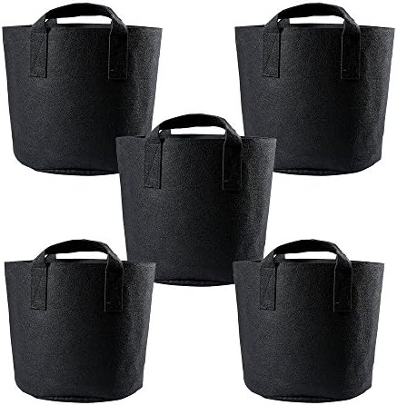 MAARYEE 7 Gallon Grow Bags Aeration Fabric Pots With Handles for Nursery Garden and Planting 5 Pcs, Black