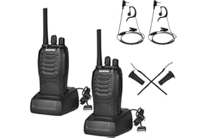 baofeng Talkie walkie Longue portée Professionnel PMR 1-5 km, Talkie-Walkies Rechargeable 16 canaux, radios bidirectionnelle aveccasque& Lampe de Poche LED (2 pièces)