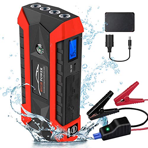 Ancocs Jump Starter,1000A peak 18000mAh IP67 Waterproof Car Jump Power Pack (Up to 6.0L Gas or 5.0L Diesel) with Smart Jumper Cable & 4 USB Charging Outputs, LED Flashlight, and Compass (Black/Red)