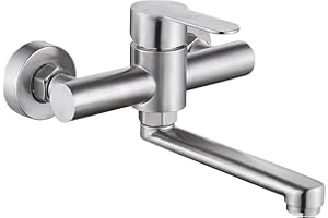 HomeLava Robinet de cuisine mural robinet d'évier mural en acier inoxydable mitigeur monocommande pour cuisine avec bec orientable à 360 ° court 18cm