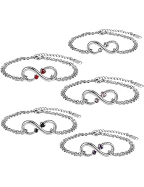 Flongo 5 Stück Edelstahl Armband Armkette Fußkette Fußkettchen Herz Zirkonia Silber Infinity Unendlichkeit Zeichen...