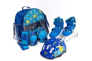 SMJ SPORT SMJ Set de patins à roulettes réglables 2 en 1 pour enfant + kit de protection + casque + sac