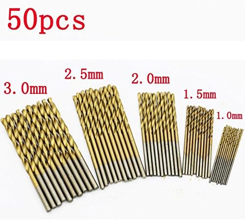 Foxroar 50 Piece HSS Titanium Coated Pilot Point High Speed Steel Shank twist Drill Bit Set of 1mm 1.5mm 2mm 2.5mm 3 mm
