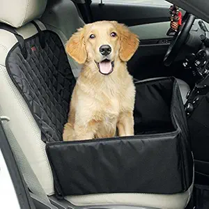 amorus 2-In-1 Waterproof Dog Pet Car Seat Covers Washable Automotive Cat Carrier for Travel (Black)