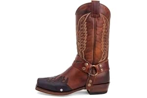 GATURA Punta Quadrata Tacco Chunky Stivali da Uomo Medievale Vintage Mid Calf Stivali Faux PU Pelle Western Cowboy Stivali, Uomini e Donne Cavaliere Stivali Lunghi, 35-48,Rosso,43