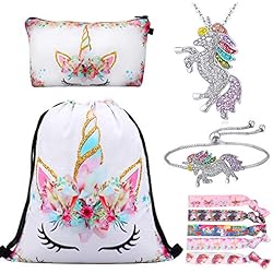 RLGPBON Cadeaux Licorne pour Les Filles Licorne Cordon Sac à Dos/Trousse de Maquillage/Bracelet/Collier/Élastiques