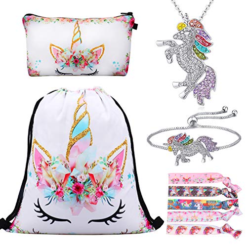 RLGPBON Cadeaux Licorne pour Les Filles Licorne Cordon Sac à Dos/Trousse de Maquillage/Bracelet/Collier/Élastiques