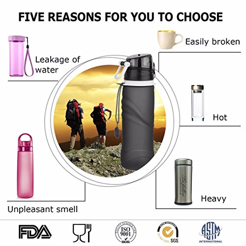 OUTERDO 750ML Faltbare Wasserflasche Sportflasche Trinkflasche BPA Frei, FDA GeprüftFür Outdoor Sports, Radfahren, Reisen, Wandern, Camping - 5