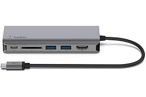 Belkin Hub USB-C Dock Adattatore Multiporta 6 in 1 con HDMI 4K, Alimentazione Passante USB-C PD 100 W, 2 USB-A, Porte Gigabit Ethernet e Slot SD per MacBook Pro, Air, iPad Pro, XPS e Altri