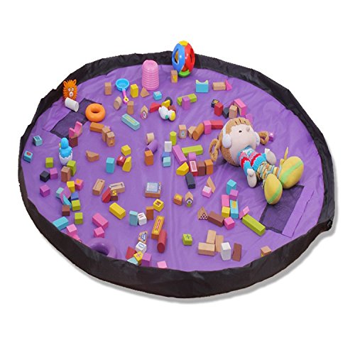 Portable Kids Play Mat and Storage Bag Baby Toys Organiser Bin Box for Lego Building Blocks Duplo Purple