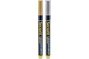 SECURIT - Set Da 2 Pennarelli A Gesso Liquido - Per Lavagne, Vetro, Metallo, Porcellana, Specchio, Plastica - Punta Fina 1-2mm - Colori Argento, Oro