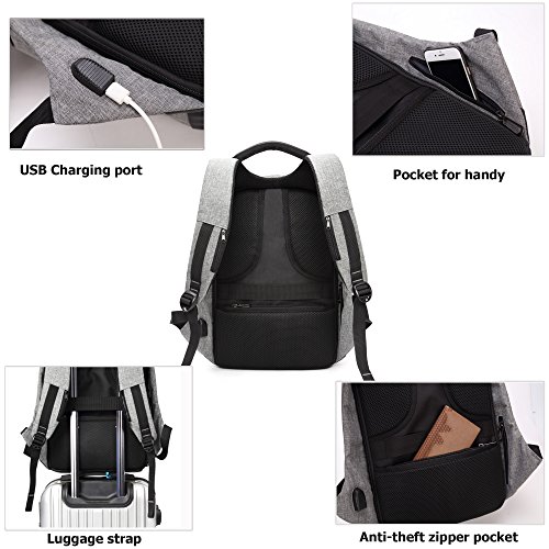 BISON DENIM Laptoprucksack Business Gesch  ft Rucksack mit USB Lade Port wasserdichte durable Polyester Notebook Rucks  cke f  r M  nner und Frauen Ar