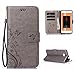 Produktbild SMTR Huawei Y6 2017 Wallet Tasche Hülle - Retro Blumen Muster Design - [Ultra Slim][Card Slot][Handyhülle] Flip Wallet Case Etui für Huawei Y6 2017,(grau)