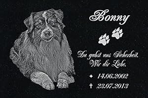 LaserArt24 Granit Grabstein - Grabplatte - Grabschmuck mit der Lasergravur des Motives Hund-ag26 (mit dem Musterbild oder Ihrem eigenen Foto - Siehe Auswahl) und Ihrem Foto/Text und Daten