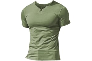 MUSCLE ALIVE Mens Long Sleeve Henleys T-Shirts Buttons Placket Plain Cotton Shirts Cotton