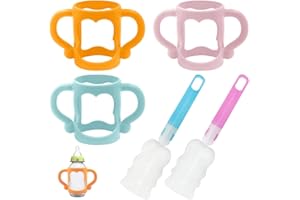 3 Pack Bottle Handles Compatible with Dr Brown's Narrow Baby Bottle,YuCool Silicone Baby Bottle Handles Easy Grip Handles Narrow Sippy Bottle Handles (Pink,Blue,Orange)