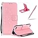 Produktbild iPod Touch 5/6 Hülle Lanyard Leder Brieftasche Case,iPod Touch 5/6 Strap Schutztasche Leder Hülle,Herzzer Prämie Bling Glitzer Diamanten Einfarbig [Schmetterling Blätter Geprägte Geschnitzte] PU Leder Geldbörse Bookstyle Magnet Kartenfach Schutzhülle Tasche Leder Handyhülle Case Cover für iPod Touch 5/6 + 1 x Frei Rosa Handy Halterung Ständer + 1 x Frei Rosa Touch Pen Stift Stylus - Rosa
