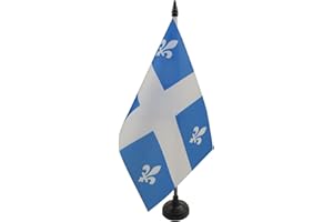 Quebec Table Flag 5'' x 8'' - Canada - Canadian region of Quebec Desk Flag 21 x 14 cm - Black plastic stick and base - AZ FLAG
