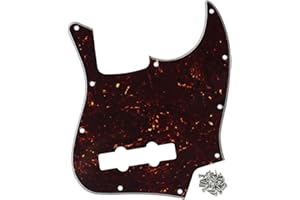 FLEOR 10 Hole JB Bass Pickguard 4Ply Scratch Plate without Truss Rod Notch for USA/Mexican Standard 4 String Model JB Bass Guitar, Brown Tortoise Shell