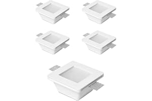 Eurekaled® - 5 pezzi Portafaretti in Gesso CERAMICO da Incasso Quadrato con Vetro per Controsoffitti per GU10 e MR16