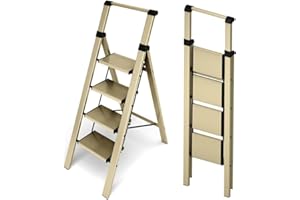 CREVICOSTA QUALITY MARK MARCAS DE CALIDAD - Escalera Dalia - Escalera domestica de Aluminio con Mango. 4 peldaños (Champagne)