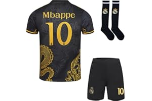 YATLASA R. Madrid #10 Mbappe Kinder Trikot Fußball Spezielle Golddrachen-Edition, Shorts und Socken Jugendgrößen