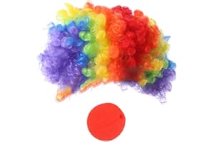 JIHUOO Crazy Clown Wig and Nose Set Halloween Costume Accessories