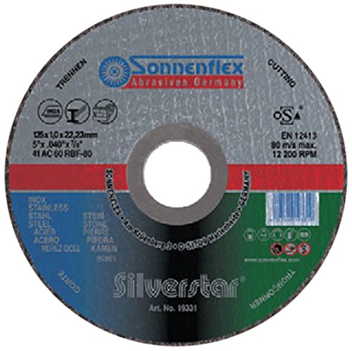 Sonnenflex Silverstar Trennschleifscheiben für Edelstahl, Stahl, Stein, 125 x 1 x 22,23 mm, AC 60 RBF