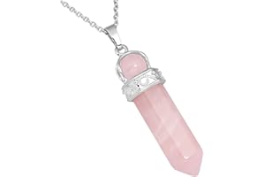 mookaitedecor Collier Hexagonal Pierre Pointe Pendentif Prisme Cristal Pointu Semi Precieuse Guérison Protection