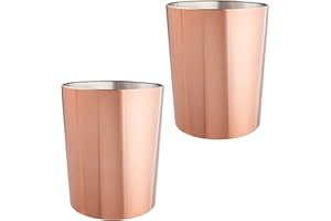 mDesign Metal Wastepaper Bin — Compact Metal Bathroom Bin — Round-Shaped Rubbish Basket for Home and Office — Set of 2 — Rose Gold